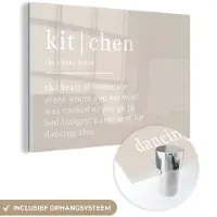 MuchoWow Glasschilderij 60x40 cm - Schilderij acrylglas - Quote - Kitchen - Definitie - Beige - Wit - Foto op glas - Muurdecoratie woonkamer - Wanddecoratie slaapkamer - Schilderijen