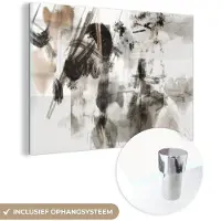 MuchoWow Glasschilderij 120x80 cm - Schilderij acrylglas - Schilderij - Verf - Zwart wit - Kunst - Foto op glas - Muurdecoratie woonkamer - Wanddecoratie slaapkamer - Schilderijen