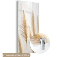 MuchoWow Glasschilderij 80x160 cm - Schilderij acrylglas - Pampas gras - Pluimen - Beige - Natuur - Foto op glas - Muurdecoratie woonkamer - Wanddecoratie slaapkamer - Schilderijen