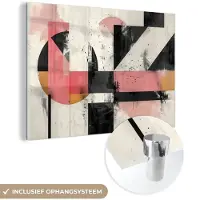 MuchoWow Glasschilderij 180x120 cm - Schilderij acrylglas - Roze - Abstract - Aesthetic - Modern - Vormen - Foto op glas - Muurdecoratie woonkamer - Wanddecoratie slaapkamer - Schilderijen