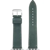 Eulit leer horlogeband geschikt voor Apple Watch 42/44/45/46 maat - Serie 1/2/3/4/5/6/7/8/9/10 + SE - nubuk smart - 22mm - groen - metalen verguld gesp - incl. adapter