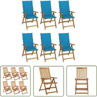 The Living Store Tuinstoelen 6 st inklapbaar met kussens massief acaciahout - Tuinstoel - Acacia Hout - Lounge Stoel - Buitendecor - Tuinset