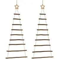 vidaXL Hangende kerstbomen met topsterren 2 st 55x120 cm natuurlijke tak