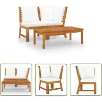 The Living Store Loungebank Hout - Tuin Lounge Set - 3-delige Loungeset met crèmekleurige kussens massief acaciahout - Acacia Hout - Buitendining - Tuinset