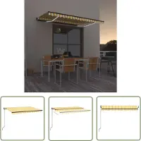 The Living Store Buitendecoratie - Zonneluifel - Luifel handmatig uittrekbaar met LED 400x350 cm geel en wit - Veranda - Terrasdecoratie - Aluminium Luifel