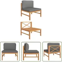 The Living Store Teak Hout - Tuinbank - Middenbank met donkergrijze kussens massief teakhout - Lounge Set - Buitenshuis Wonen - Outdoor Meubilair