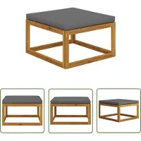 The Living Store Lounge Set - Voetenbank - Voetensteun met donkergrijs kussen massief acaciahout - Buitendecoratie - Tuinset - Acacia Hout