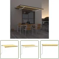 The Living Store Buitenuitrusting - Zonneluifel - Luifel automatisch met LED en windsensor 450x350 cm geel wit - Terrasoverkapping - Aluminium Luifel - Elektrische Luifel