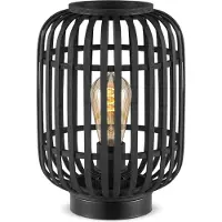 Home Sweet Home Boheemse stijl Tafellamp - Bamboe Lampenkap - Cilinder - Zwart - Ø21,5 x 30 cm - E27 fitting - Ontworpen voor gebruik in slaapkamers en studeerkamers - Met schakelaar