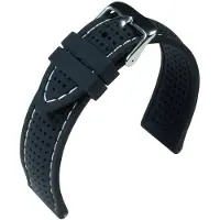 Eulit horlogeband - siliconen - 20 mm - zwart met wit stiksel - edelmetaal gesp