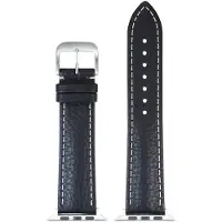 Eulit leer horlogeband geschikt voor Apple Watch 42/44/45/46 maat - Serie 1/2/3/4/5/6/7/8/9/10 + SE - imperator smart - 22 mm - zwart/wit - edelmetaal gesp mat - incl. adapter