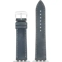 Eulit leer horlogeband geschikt voor Apple Watch 38/40/41 maat - Serie 1/2/3/4/5/6/7/8/9/10 + SE - nubuk smart - 20mm - blauw - metalen mat gesp - incl. adapter