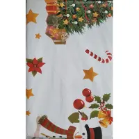 Villa Volance Kersttafelkleed 200x140 cm wit met kerstboom print - Tafelkleed voor kerst met leuke kerstopdruk kerstbal kerstbeer - vinyl afneembaar