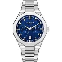 Lee cooper LC08018.390 - Horloge - Polshorloge - Analoog - Heren - Mannen - stalen band - Metaal - Twaalfhoek - Strepen - Datumaanduiding - 12/24H - Zilverkleurig - DonkerBlauw