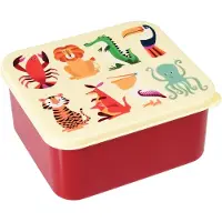 Rex London - Kleurige dieren - Vintage Broodtrommel - Rood / Wit - Vierkant - Ouderwets degelijk!
