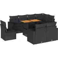 vidaXL 9-delige Loungeset met kussens poly rattan zwart