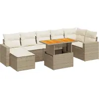 vidaXL 8-delige tuinmeubelset met kussens, beige, van polyrotan