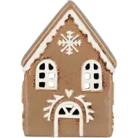 Ib Laursen Kersthuis 'Gingerbread stijl met sneeuwvlok' Theelichthouder 14x11.5x8cm
