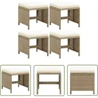 The Living Store Tuinkrukken 4 st met kussens poly rattan beige - Tuinstoel - Buitentijdbank - Lounge Stoel - Ratan Stoel - Beige Stoel