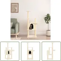 The Living Store De Living Store krabpaal met sisal krabpalen, crème kleur, 132 cm