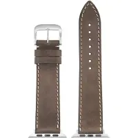 Eulit leer horlogeband geschikt voor Apple Watch 38/40/41 maat - Serie 1/2/3/4/5/6/7/8/9/10 + SE - nubuk smart - 20mm - donkerbruin bruin - metalen gesp - incl. adapter