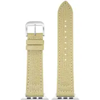 Eulit horlogeband geschikt voor Apple Watch 42/44/45/46 maat - Serie 1/2/3/4/5/6/7/8/9/10 + SE - canvas Smart - 22 mm - beige creme zand - edelmetaal metalen gesp GLANZEND - incl. adapter