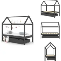 vidaXL Kinderbedframe - Kinderbedframes - Bed - Bedden - Kinderbedframe met lade grenenhout donkergrijs 80x160 cm