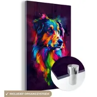 MuchoWow Glasschilderij 40x60 cm - Schilderij acrylglas - Hond - Kleurrijk - Dier - Dierenhoofd - Foto op glas - Muurdecoratie woonkamer - Wanddecoratie slaapkamer - Schilderijen