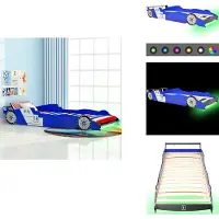 vidaXL Kinderbed met LED-verlichting, raceauto-design, 90 x 200 cm, blauw - Baby- en peuterb edden
