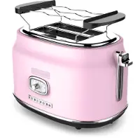 WESTINGHOUSE Retro Broodrooster – 2 Sneden – Extra Brede Sleuven – Warmhoudrek – 815W – Roze