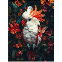 PosterMonkey Poster 60x80 cm - Kaketoe - Vlinders - Bloemen - Veren - Dieren - Posters - Kamer decoratie - Wanddecoratie woonkamer - Muurdecoratie slaapkamer