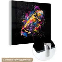 MuchoWow Glasschilderij 90x90 cm - Schilderij acrylglas - Graffiti - Sport - Skateboard - Skate - Foto op glas - Muurdecoratie woonkamer - Wanddecoratie slaapkamer - Schilderijen