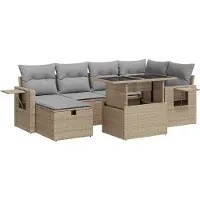 vidaXL 7-delige Loungeset met kussens poly rattan beige