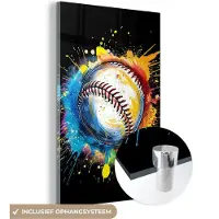 MuchoWow Glasschilderij 100x150 cm - Schilderij acrylglas - Graffiti - Sport - Baseball - Honkbal - Foto op glas - Muurdecoratie woonkamer - Wanddecoratie slaapkamer - Schilderijen