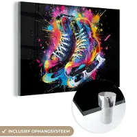 MuchoWow Glasschilderij 30x20 cm - Schilderij acrylglas - Graffiti - Sport - Schaatsen - Verf - Foto op glas - Muurdecoratie woonkamer - Wanddecoratie slaapkamer - Schilderijen