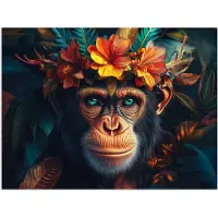 PosterMonkey Poster 80x60 cm - Chimpansee - Aap - Jungle - Bloemen - Dier - Posters - Kamer decoratie - Wanddecoratie woonkamer - Muurdecoratie slaapkamer
