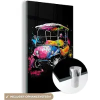 MuchoWow Glasschilderij 120x180 cm - Schilderij acrylglas - Graffiti - Sport - Golf - Golfkar - Foto op glas - Muurdecoratie woonkamer - Wanddecoratie slaapkamer - Schilderijen