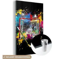 MuchoWow Glasschilderij 120x180 cm - Schilderij acrylglas - Graffiti - Sport - IJshockey - Hockey goal - Foto op glas - Muurdecoratie woonkamer - Wanddecoratie slaapkamer - Schilderijen