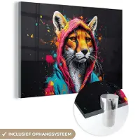 MuchoWow Glasschilderij 180x120 cm - Schilderij acrylglas - Graffiti - Vos - Jas - Pop art - Dieren - Foto op glas - Muurdecoratie woonkamer - Wanddecoratie slaapkamer - Schilderijen