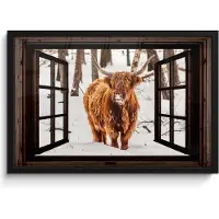 PosterMonkey Poster in lijst - Fotolijst 60x40 cm - Posters - Schotse Hooglander - Sneeuw - Natuur - Dieren - Doorkijk - Winter - Posterlijst zwart - Decoratie - Wanddecoratie woonkamer - Muurdecoratie slaapkamer