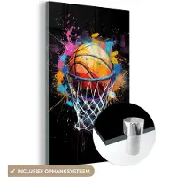 MuchoWow Glasschilderij 120x180 cm - Schilderij acrylglas - Graffiti - Sport - Basketbal - Basket - Foto op glas - Muurdecoratie woonkamer - Wanddecoratie slaapkamer - Schilderijen