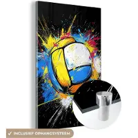 MuchoWow Glasschilderij 100x150 cm - Schilderij acrylglas - Graffiti - Sport - Volleybal - Bal - Foto op glas - Muurdecoratie woonkamer - Wanddecoratie slaapkamer - Schilderijen