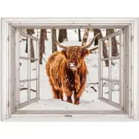 PosterMonkey Poster 40x30 cm - Schotse Hooglander - Sneeuw - Winter - Natuur - Dier - Doorkijk - Landelijk - Posters - Kamer decoratie - Wanddecoratie woonkamer - Muurdecoratie slaapkamer