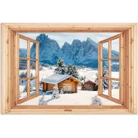 PosterMonkey Poster 30x20 cm - Doorkijk - Winterlandschap - Huisje - Bergen - Uitzicht - Posters - Kamer decoratie - Wanddecoratie woonkamer - Muurdecoratie slaapkamer
