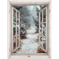 PosterMonkey Poster 120x160 cm - Bos - Winter - Bomen - Natuur - Pad - Doorkijk - Wit - Posters - Kamer decoratie - Wanddecoratie woonkamer - Muurdecoratie slaapkamer XXL