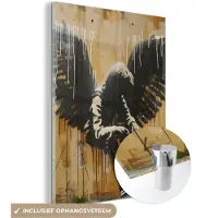 MuchoWow Glasschilderij 90x120 cm - Schilderij acrylglas - Graffiti - Kunst - Vleugels - Street art - Banksy Style - Foto op glas - Muurdecoratie woonkamer - Wanddecoratie slaapkamer - Schilderijen