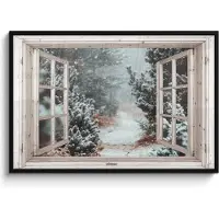 PosterMonkey Poster in lijst - Fotolijst 120x80 cm - Posters - Bos - Winter - Bomen - Natuur - Pad - Doorkijk - Wit - Posterlijst zwart - Decoratie - Wanddecoratie woonkamer - Muurdecoratie slaapkamer