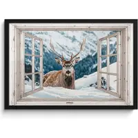 PosterMonkey Poster in lijst - Fotolijst 60x40 cm - Posters - Hert - Winterlandschap - Natuur - Dieren - Doorkijk - Bergen - Posterlijst zwart - Decoratie - Wanddecoratie woonkamer - Muurdecoratie slaapkamer