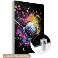 MuchoWow Glasschilderij 120x160 cm - Schilderij acrylglas - Graffiti - Sport - Golf - Golfclub - Foto op glas - Muurdecoratie woonkamer - Wanddecoratie slaapkamer - Schilderijen
