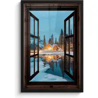 PosterMonkey Poster in lijst - Fotolijst 40x60 cm - Posters - Doorkijk - Winter - Landschap - Natuur - Huis - Bergen - Posterlijst zwart - Decoratie - Wanddecoratie woonkamer - Muurdecoratie slaapkamer